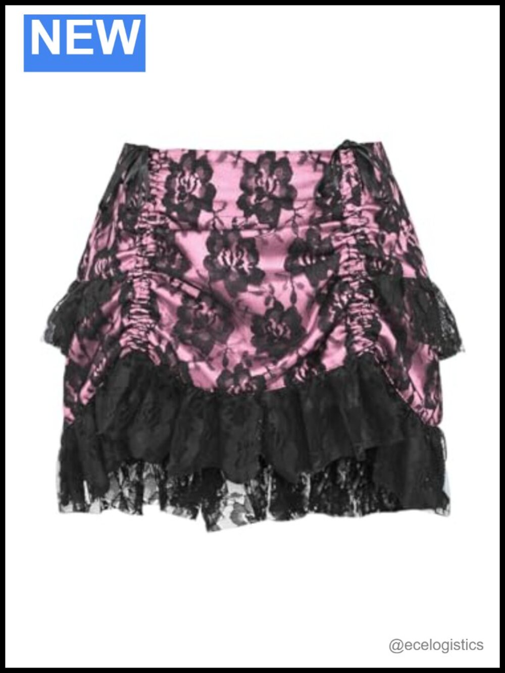 Lace Ruched Bustle Mini Skirt Elastic Waist Drawstring
